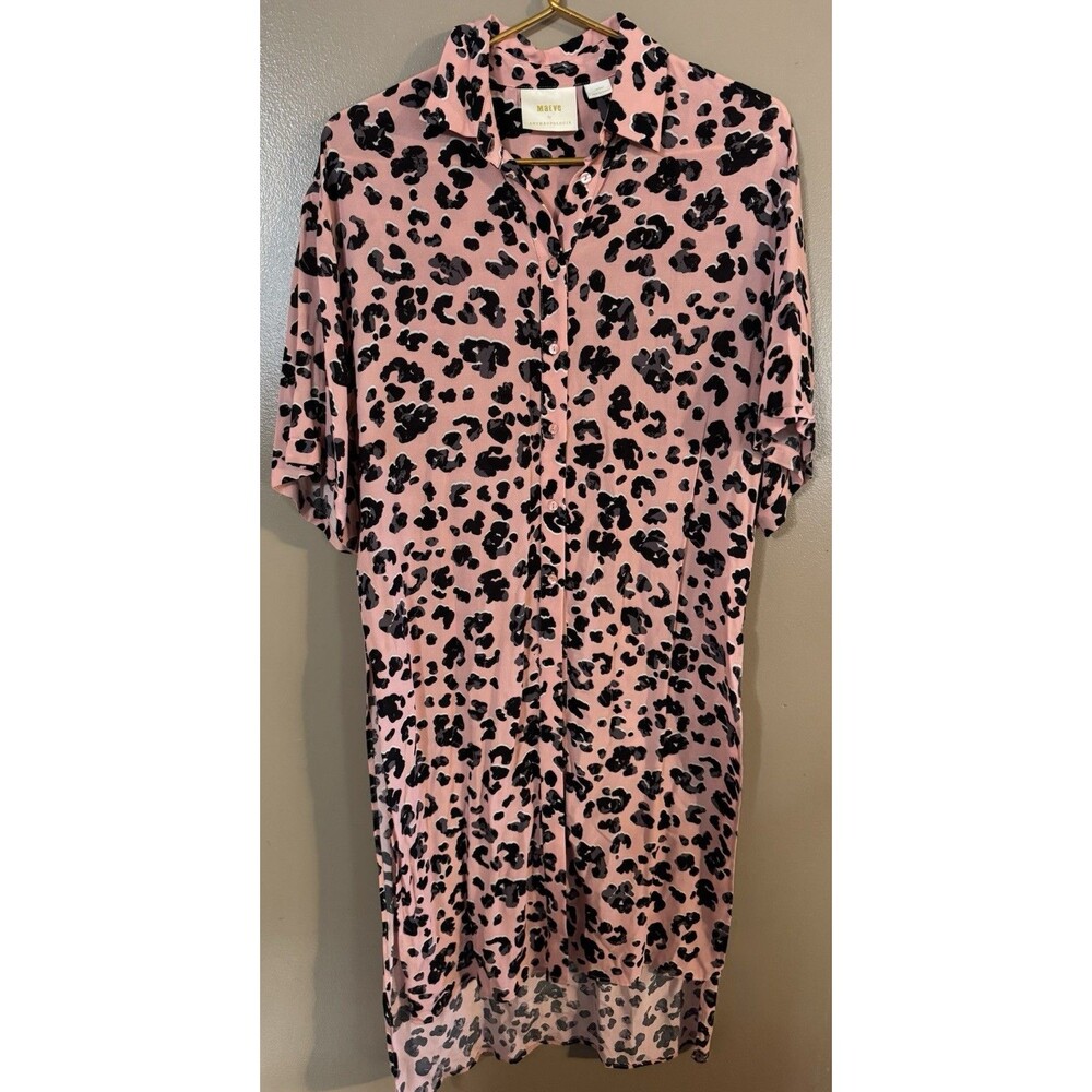 Maeve Anthropologie Leopard Cheetah Button Up Oversized Tunic Shirt Top Pink XS